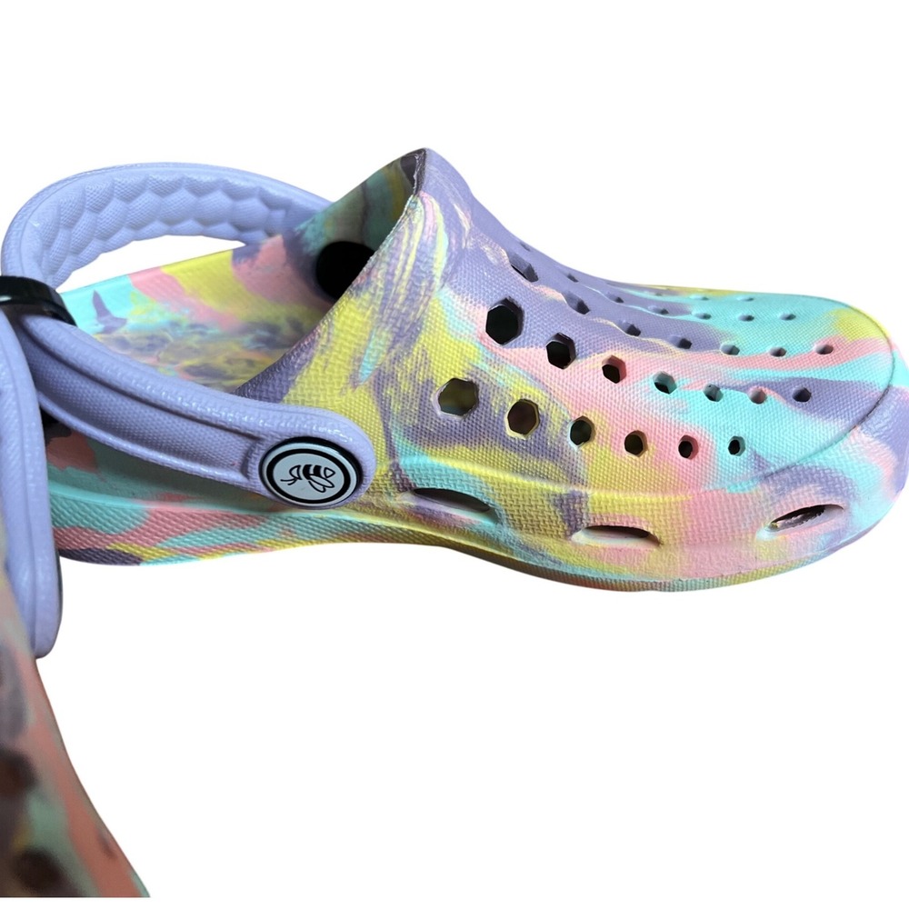 Joybees Everyday Clogs Kids Unisex Pastel Marble Tie Dye Purple Teal Size 8/9
